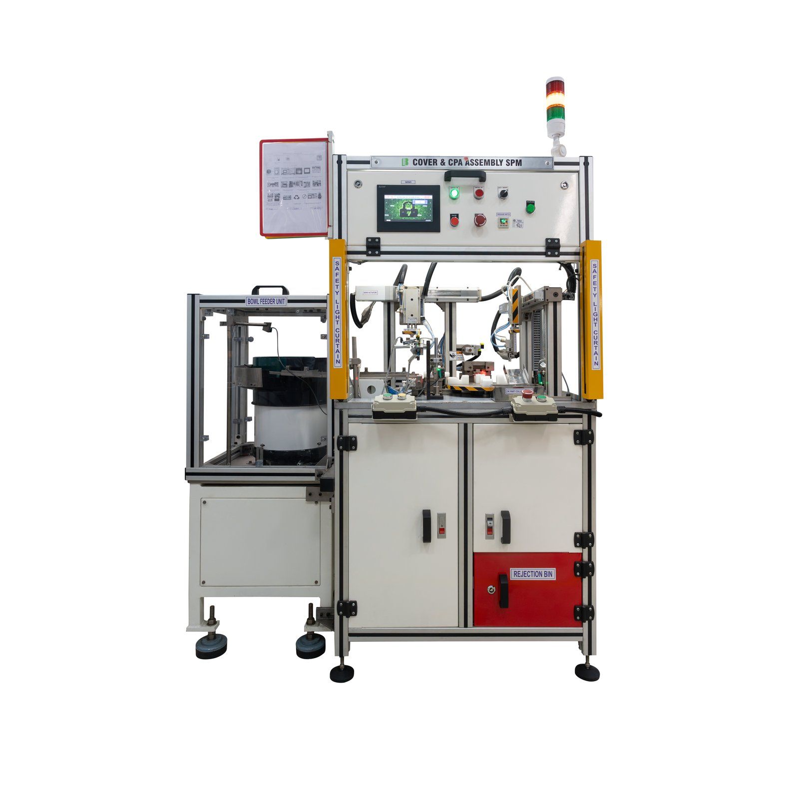 Automated connector assembly machine with a control panel and signal tower