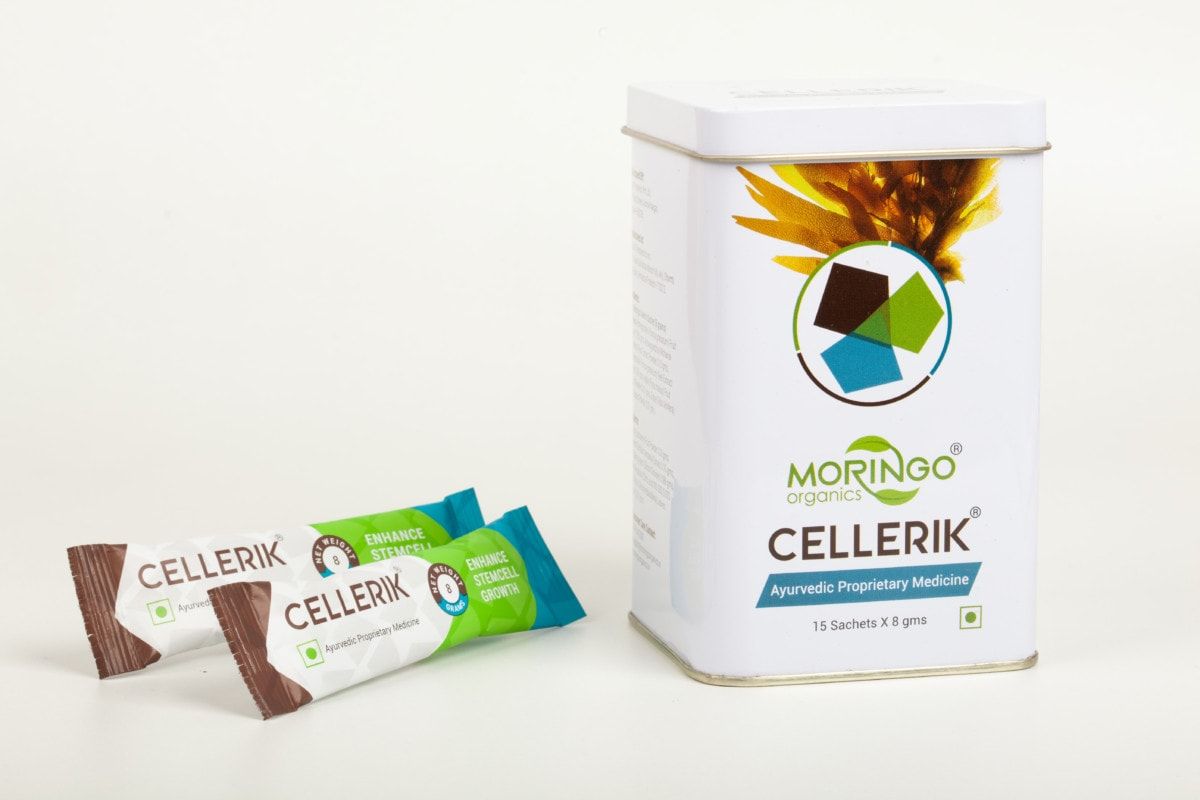 Moringo Organics Cellerik tin with two sachets on a white background